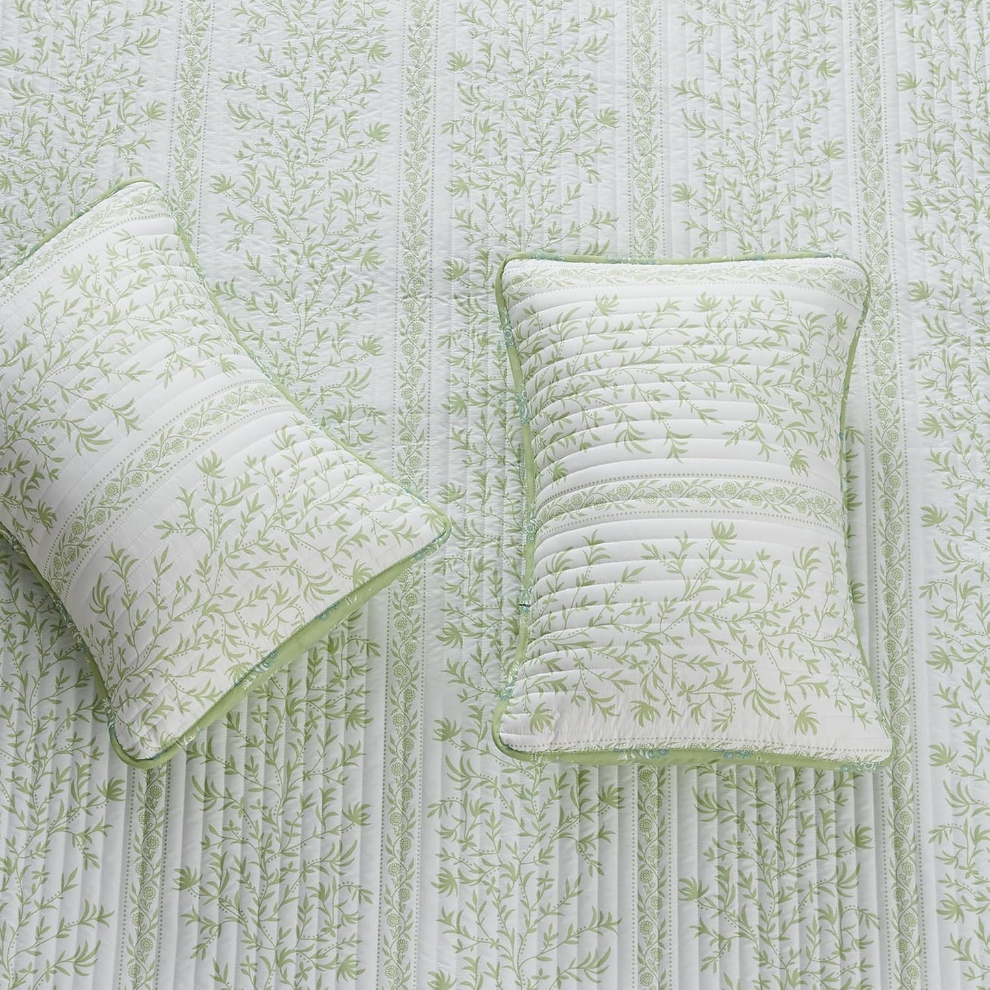Dluxe Ave. (TWIN/ XL) 3 Pcs Floral Quilt Set, with Shams/ Green