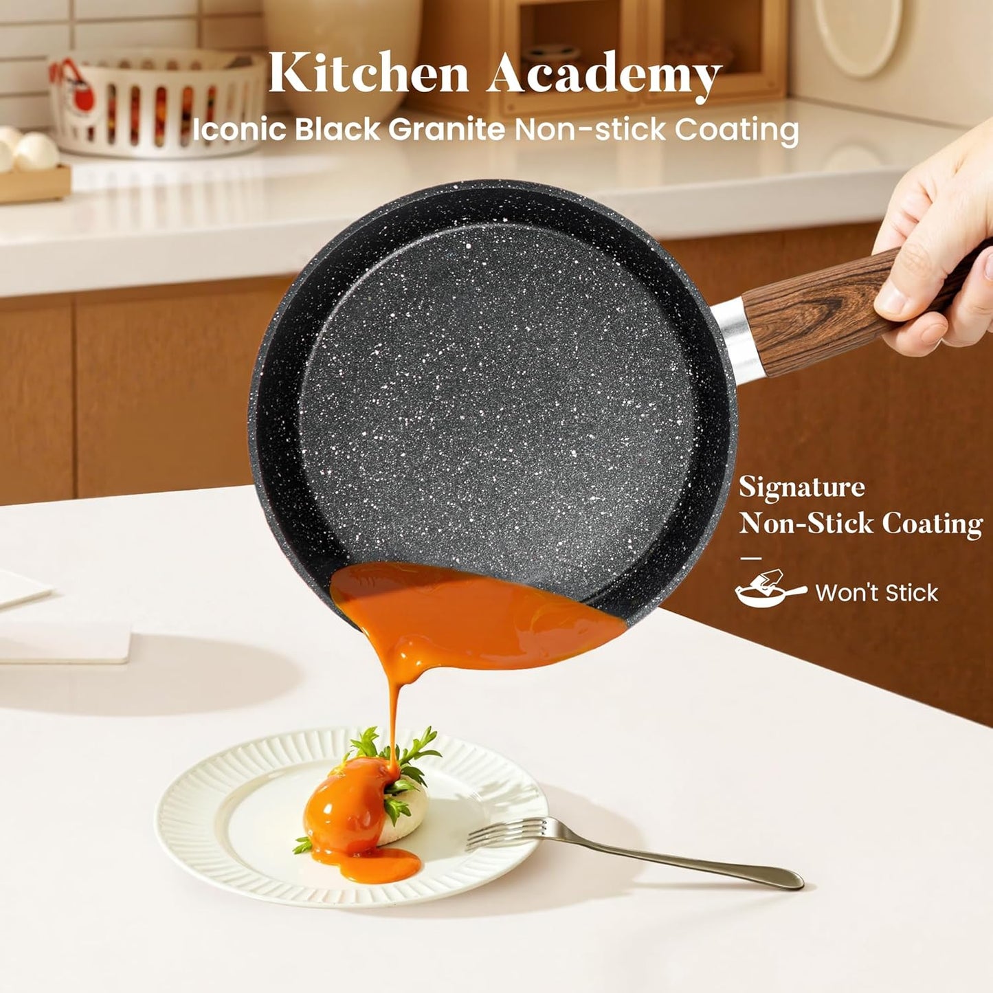 Dluxe Ave. Induction Cookware Set-17/ Piece Non-stick Cooking Pan Set Black Granite