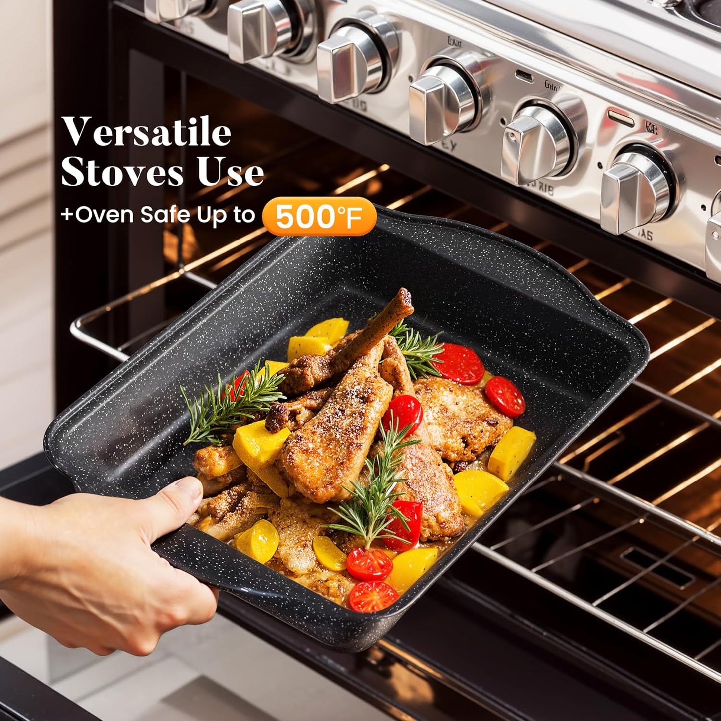 Dluxe Ave. Induction Cookware Set-17/ Piece Non-stick Cooking Pan Set Black Granite