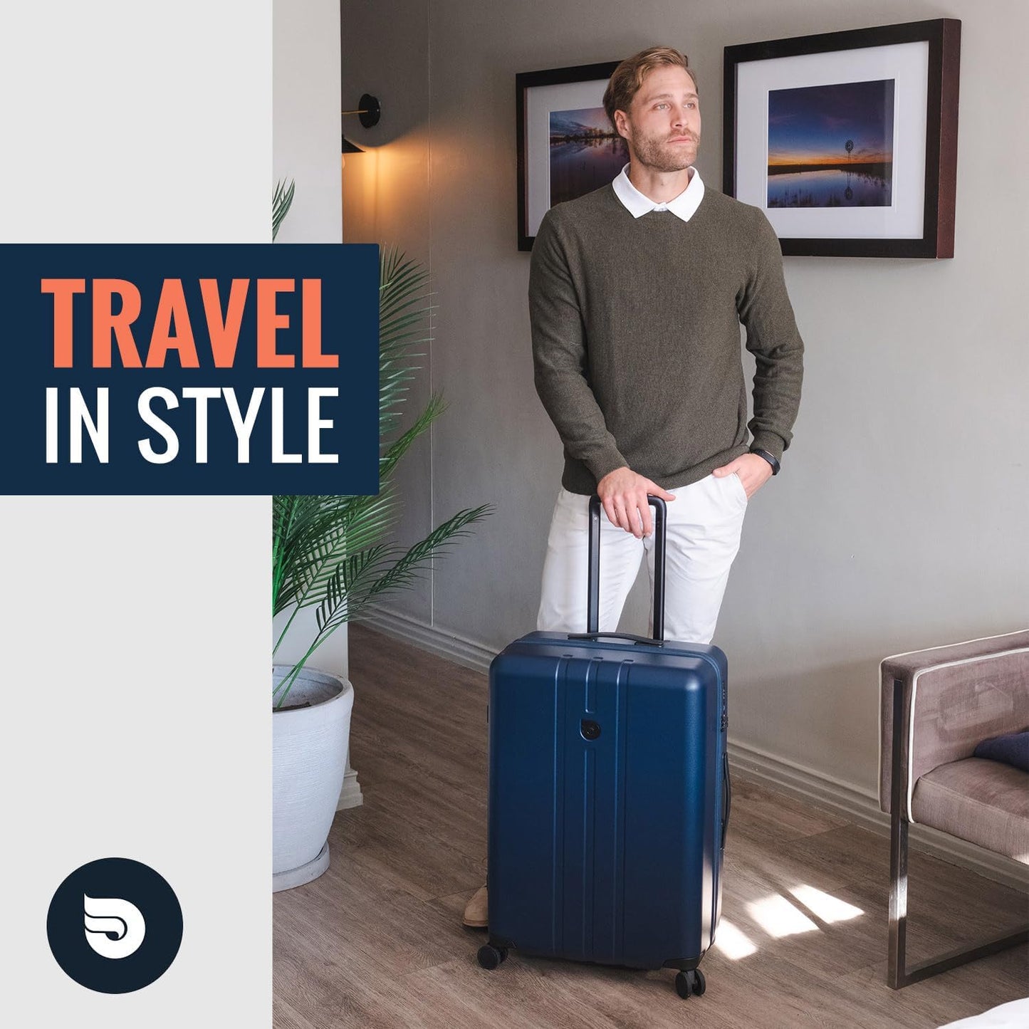 Dluxe Ave. Medium Checked Luggage with Spinner Wheels/Lightweight Hard Shell/TSA Lock/ ( Blue) 26.5"