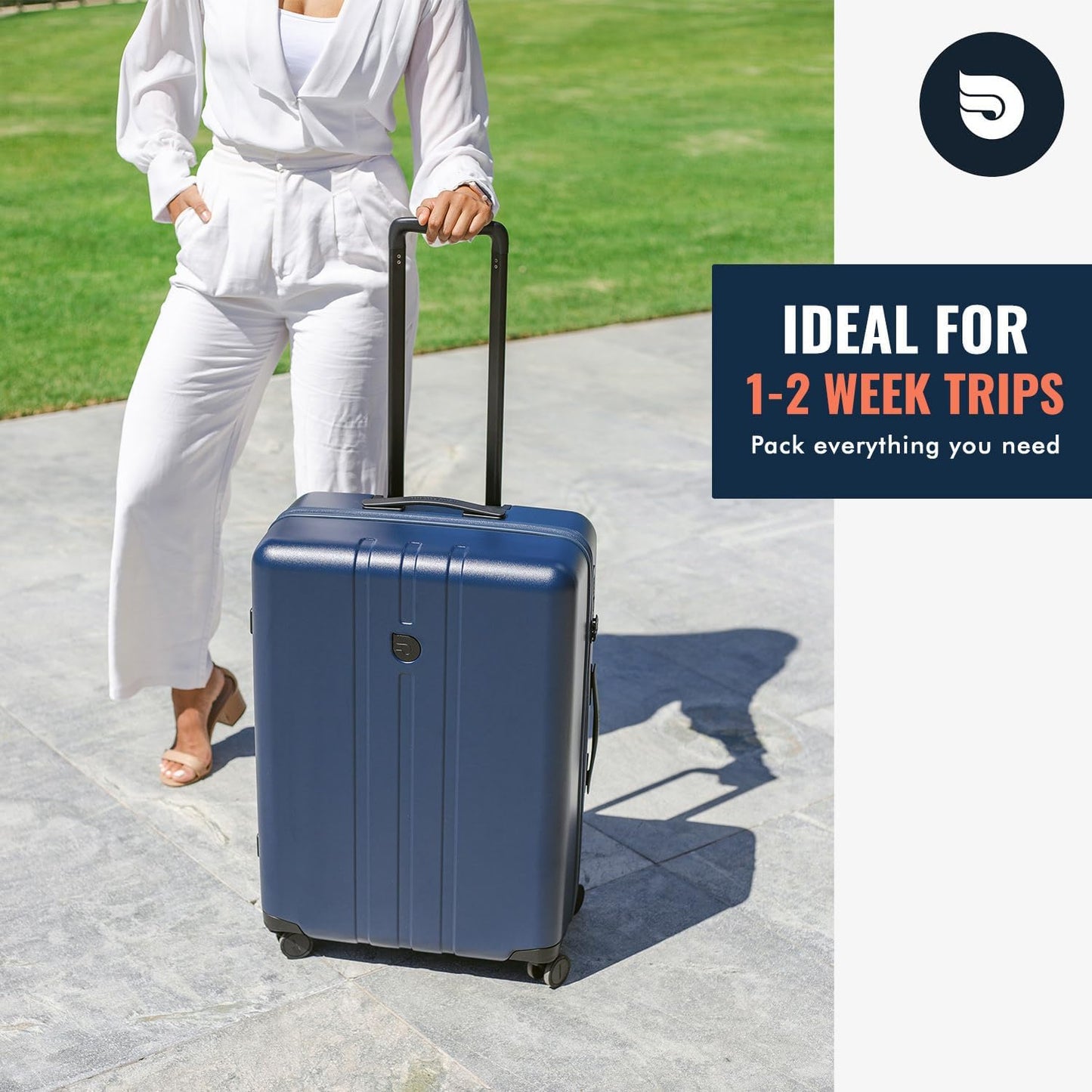 Dluxe Ave. Medium Checked Luggage with Spinner Wheels/Lightweight Hard Shell/TSA Lock/ ( Blue) 26.5"