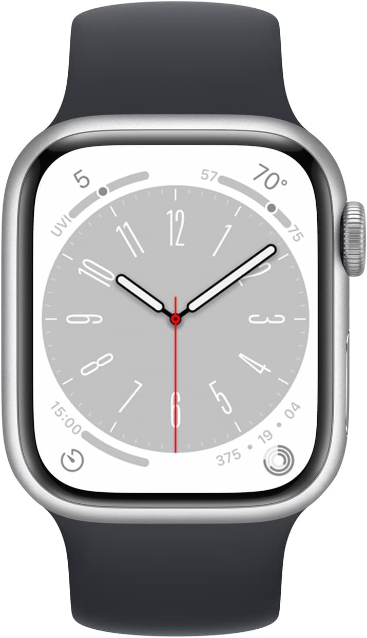 Dluxe Ave. Apple Watch Series 8 (GPS 41MM) - Silver Aluminum Case with Midnight Solo Loop (Renewed)