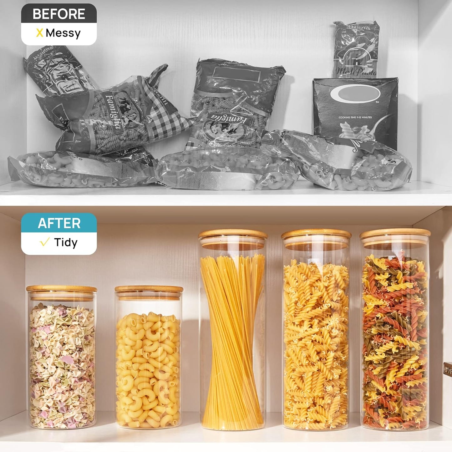 Dluxe Ave. Glass Food Storage Jars/ 3 Pack Large Containers with Airtight Bamboo Wooden Lids/BPA Free