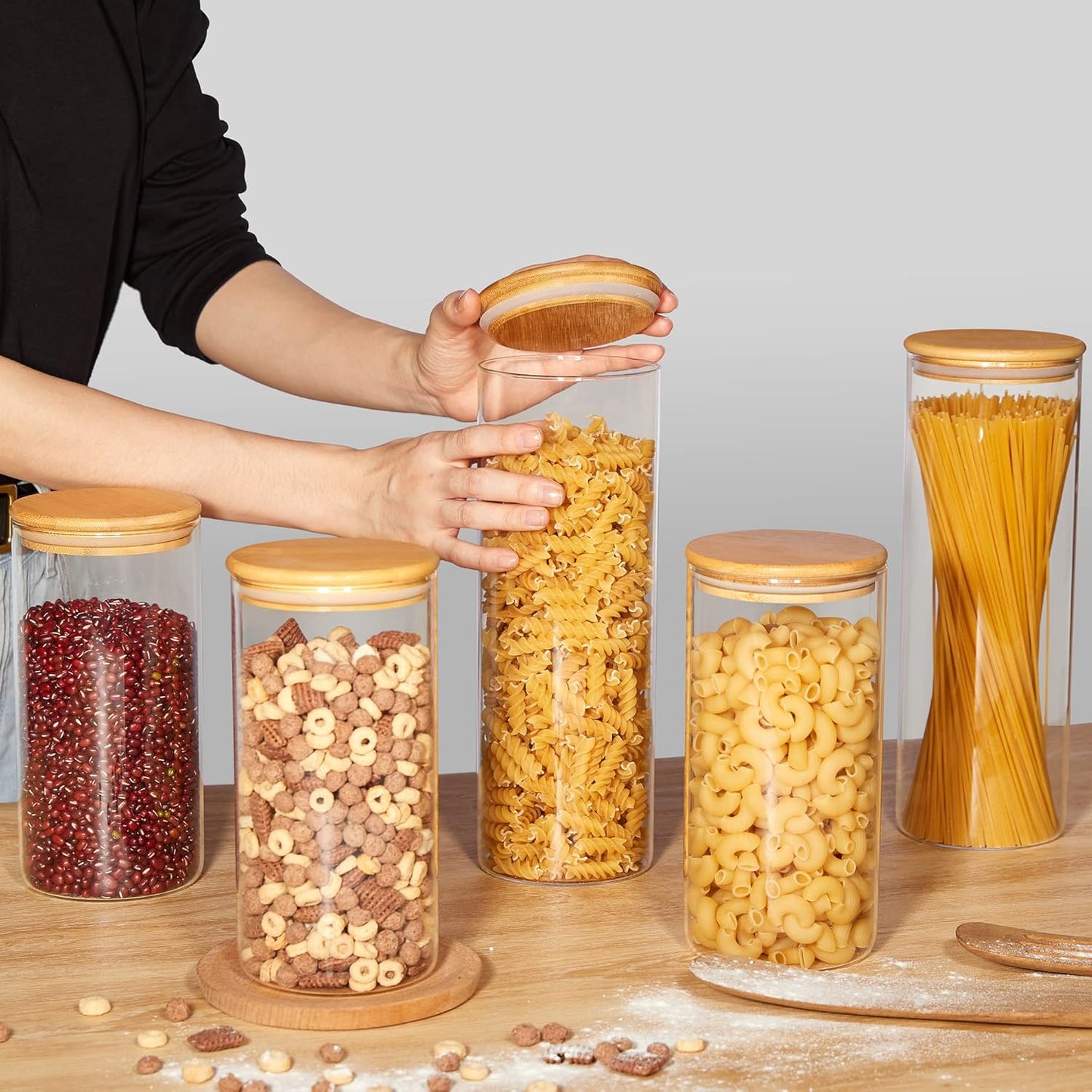 Dluxe Ave. Glass Food Storage Jars/ 3 Pack Large Containers with Airtight Bamboo Wooden Lids/BPA Free