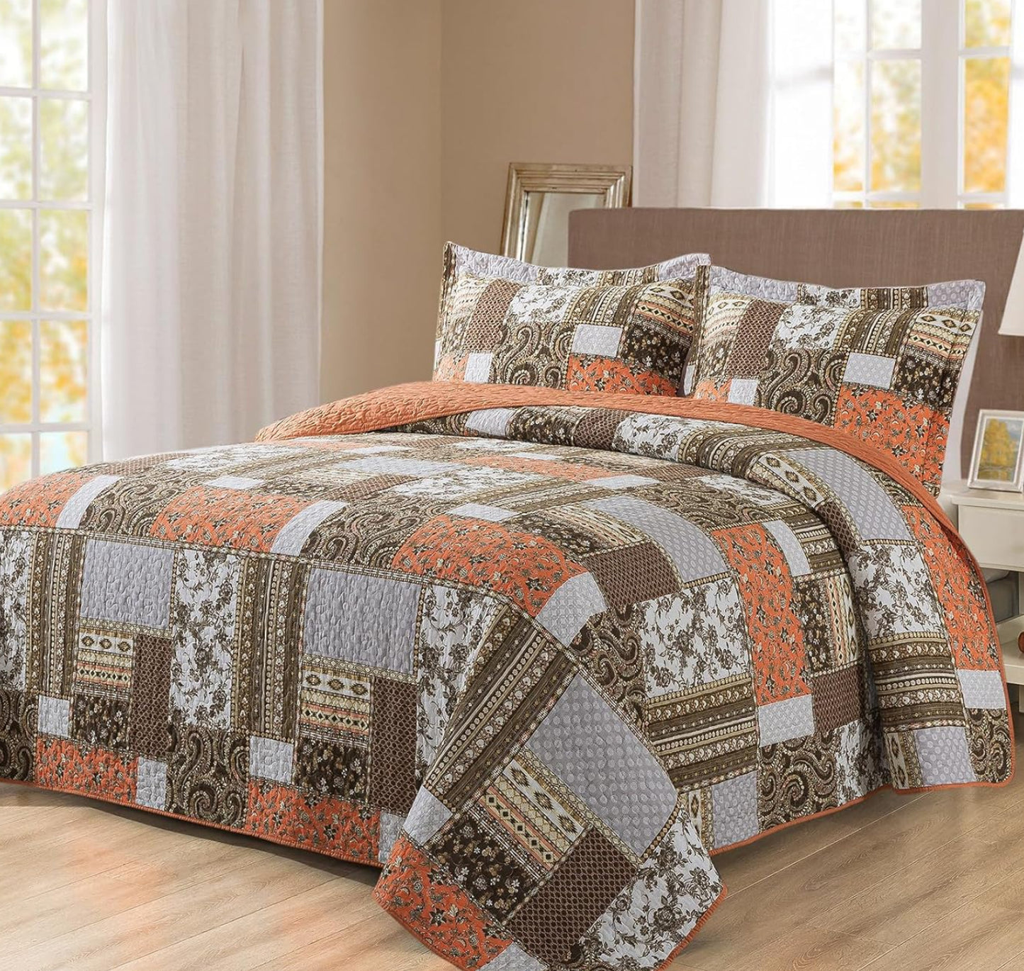 Dluxe Ave. ( QUEEN) Cotton Quilts 3-Pieces Quilt Bedding Set for All Season 90x98 In.