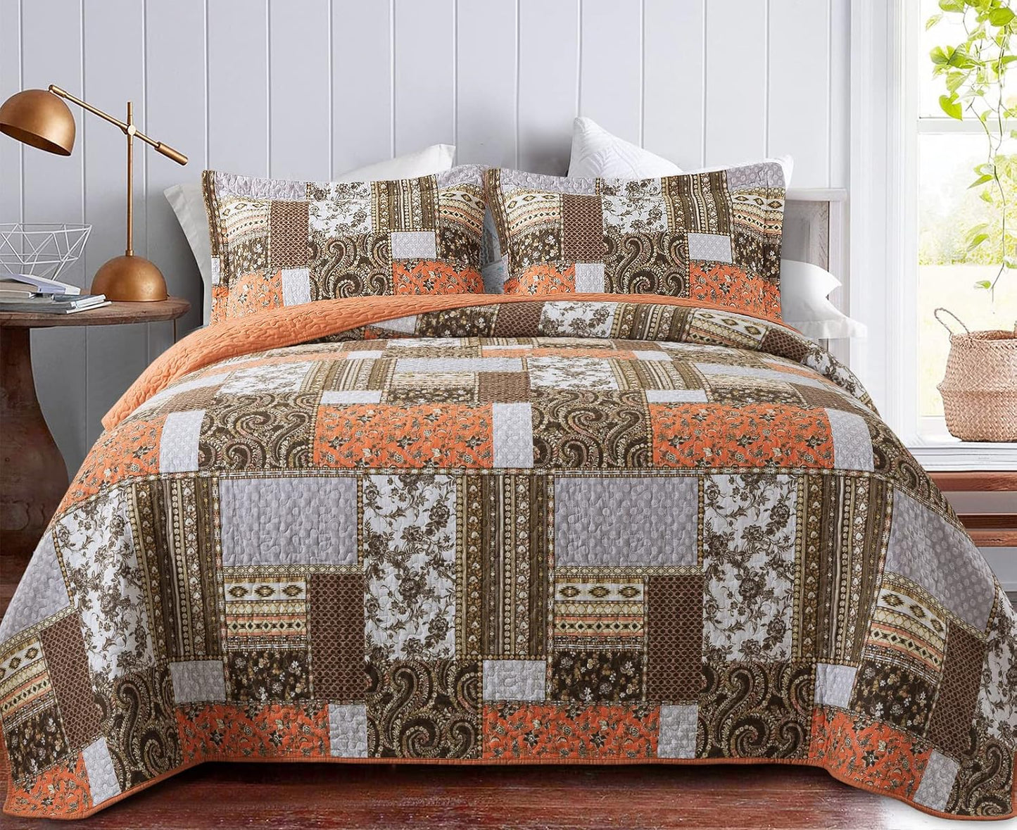 Dluxe Ave. ( QUEEN) Cotton Quilts 3-Pieces Quilt Bedding Set for All Season 90x98 In.