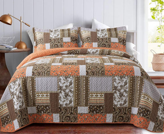 Dluxe Ave. ( QUEEN) Cotton Quilts 3-Pieces Quilt Bedding Set for All Season 90x98 In.