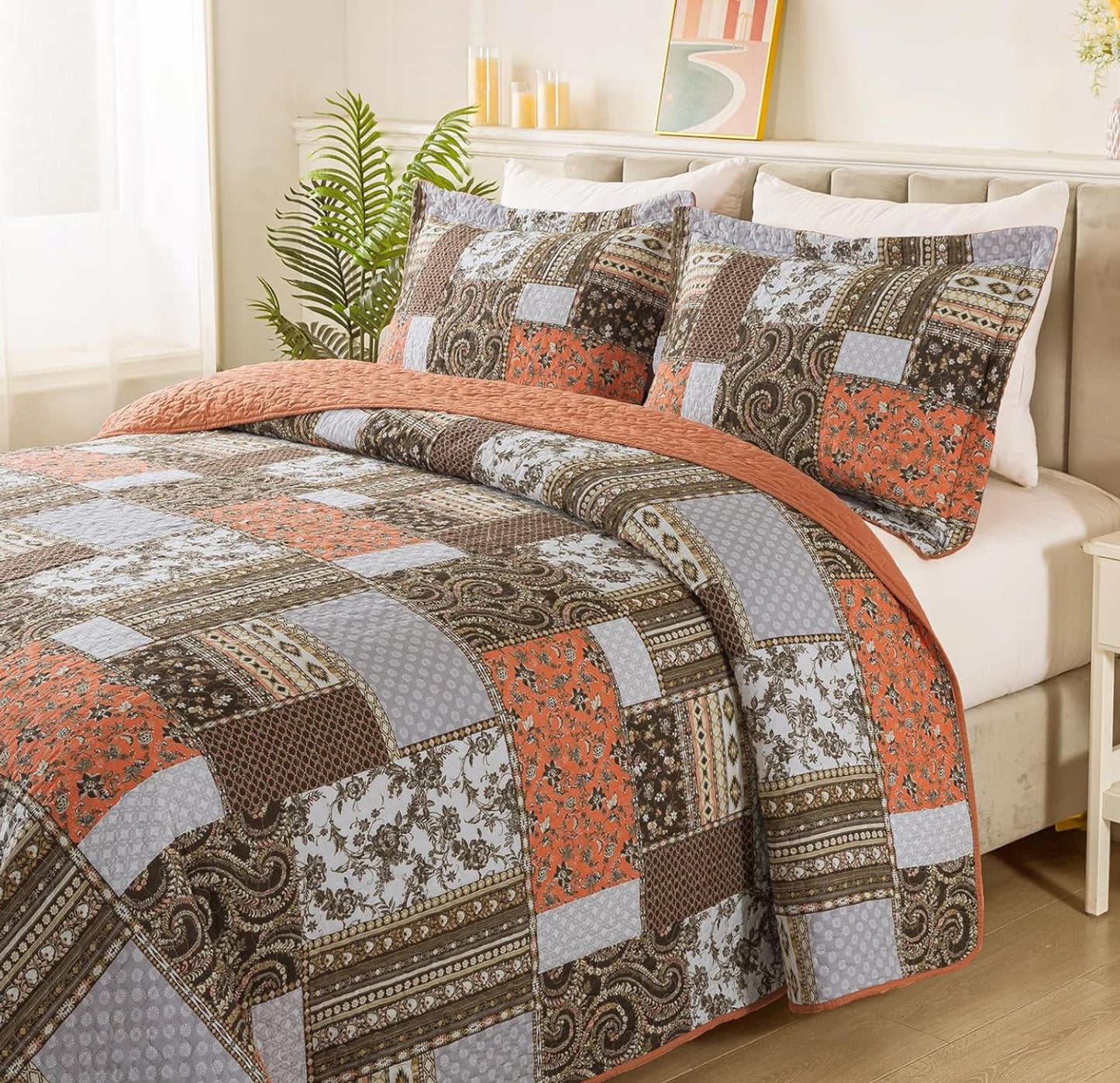 Dluxe Ave. ( QUEEN) Cotton Quilts 3-Pieces Quilt Bedding Set for All Season 90x98 In.