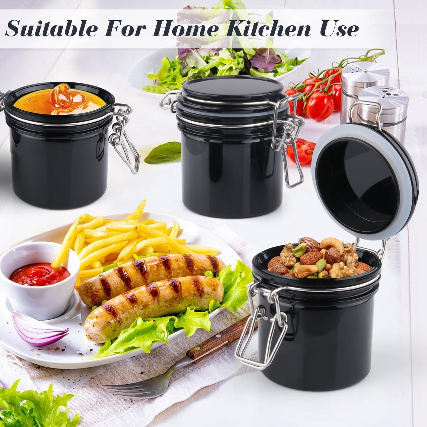 Dluxe Ave. 3 PCS 200ml/6.76oz Plastic Storage Jar Refillable Sealed Container Wide Mouth Bottle Pot with Airtight Metal Buckle Lid for Lotion Cream Cosmetic Coffee Bean Spices Kitchen Storage