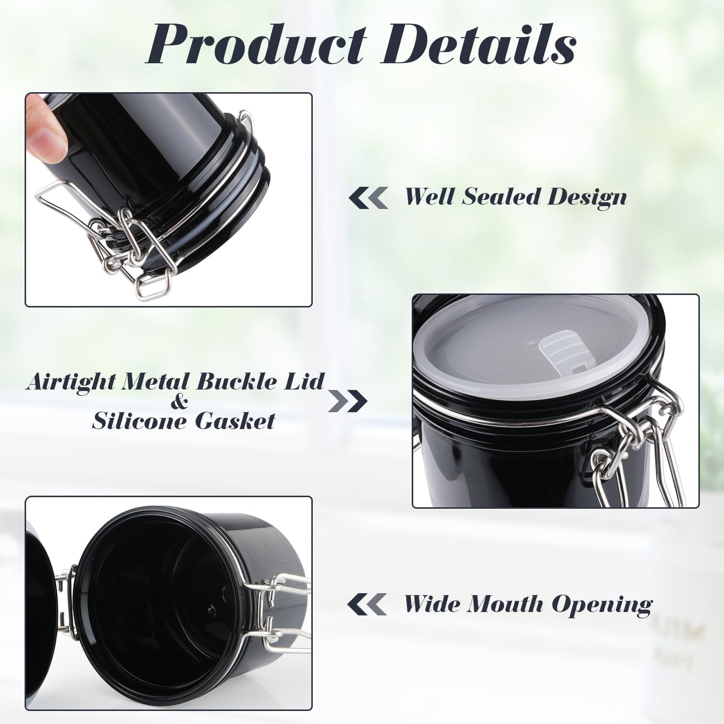 Dluxe Ave. 3 PCS 200ml/6.76oz Plastic Storage Jar Refillable Sealed Container Wide Mouth Bottle Pot with Airtight Metal Buckle Lid for Lotion Cream Cosmetic Coffee Bean Spices Kitchen Storage