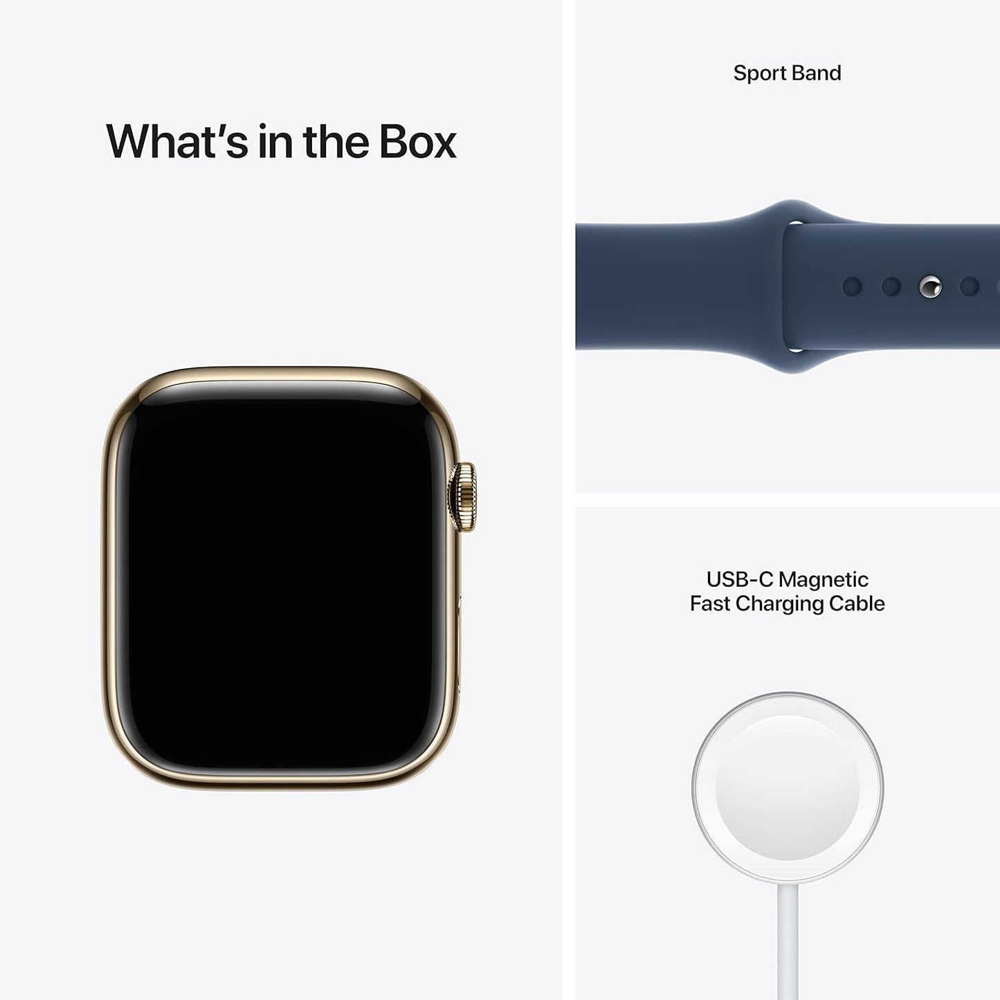 Dluxe Ave.Apple Watch Series 7 (GPS + Cellular 45MM) - Gold Stainless Steel Case with Abyss Blue Sport Band (Renewed)