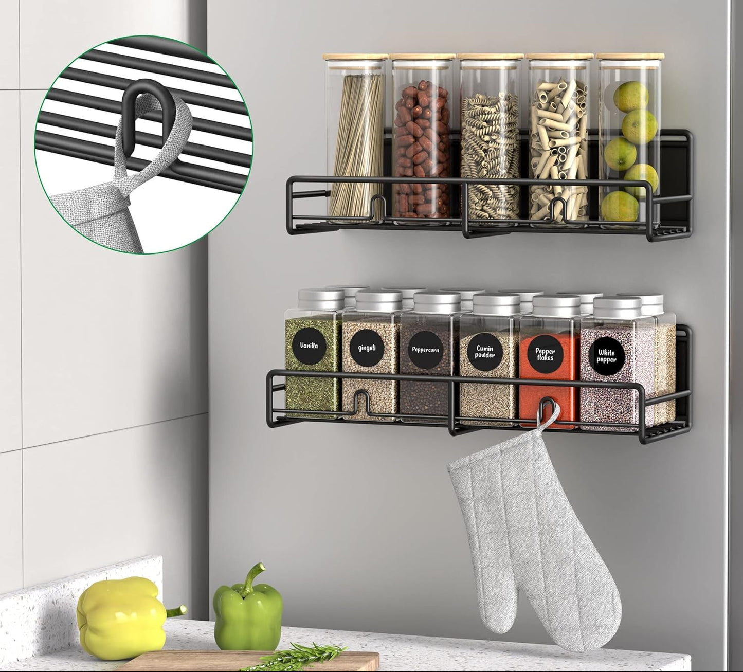 Dluxe Ave. 2 Pack Magnetic Spice Rack Organizer for Refrigerator and Microwave/ Matt Black