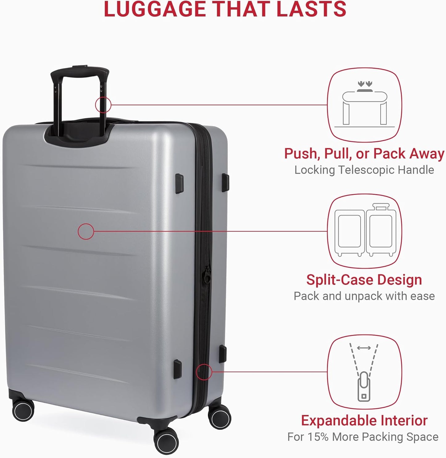 Dluxe Ave. Eclipse Hardside Expandable Luggage with Spinner Wheels/ Ultimate Grey /Large 27-Inch