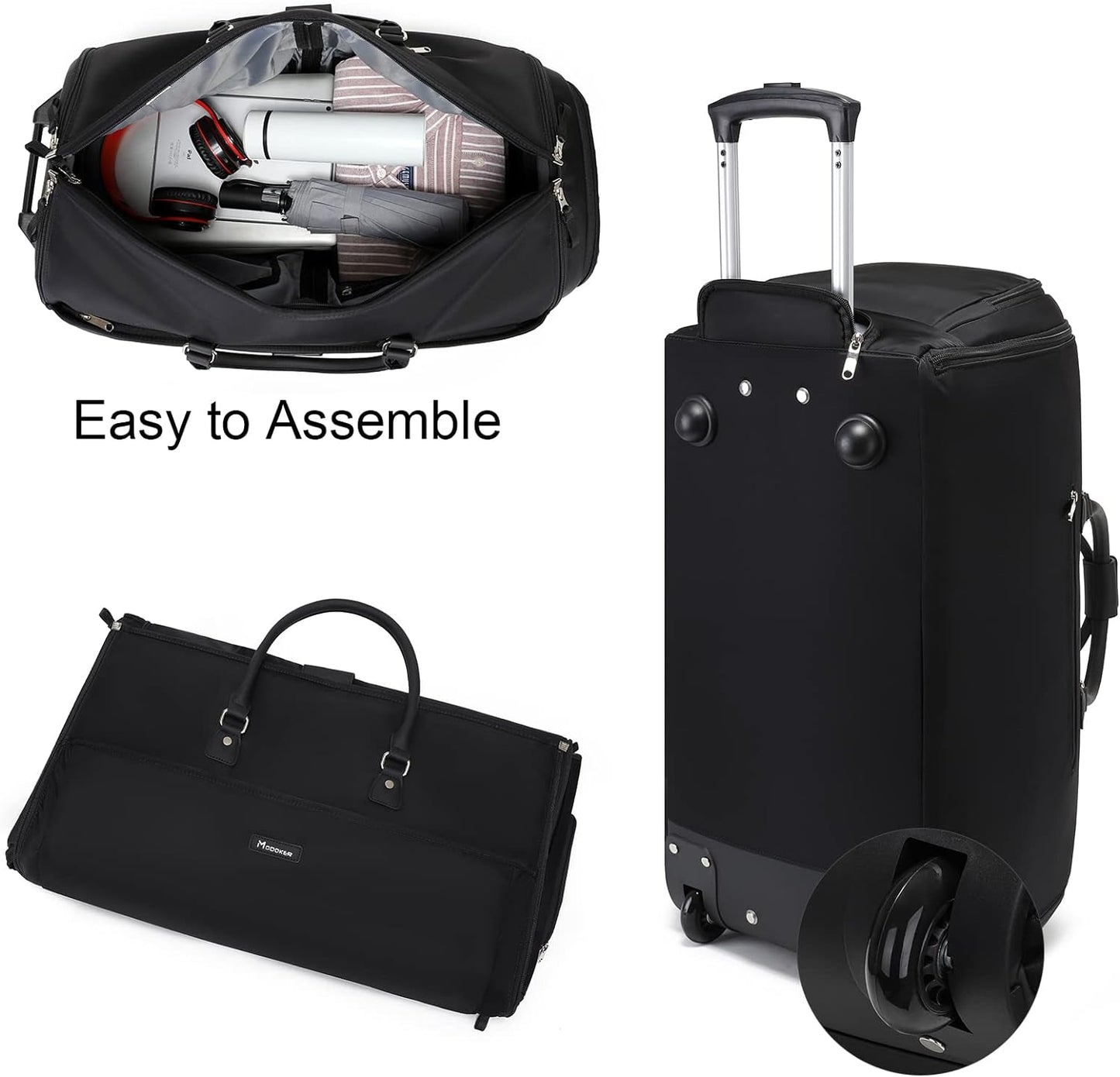 Dluxe Ave. Large Garment Duffle Bag with Wheels/ 3 in 1 Garment Suit Luggage/ Black