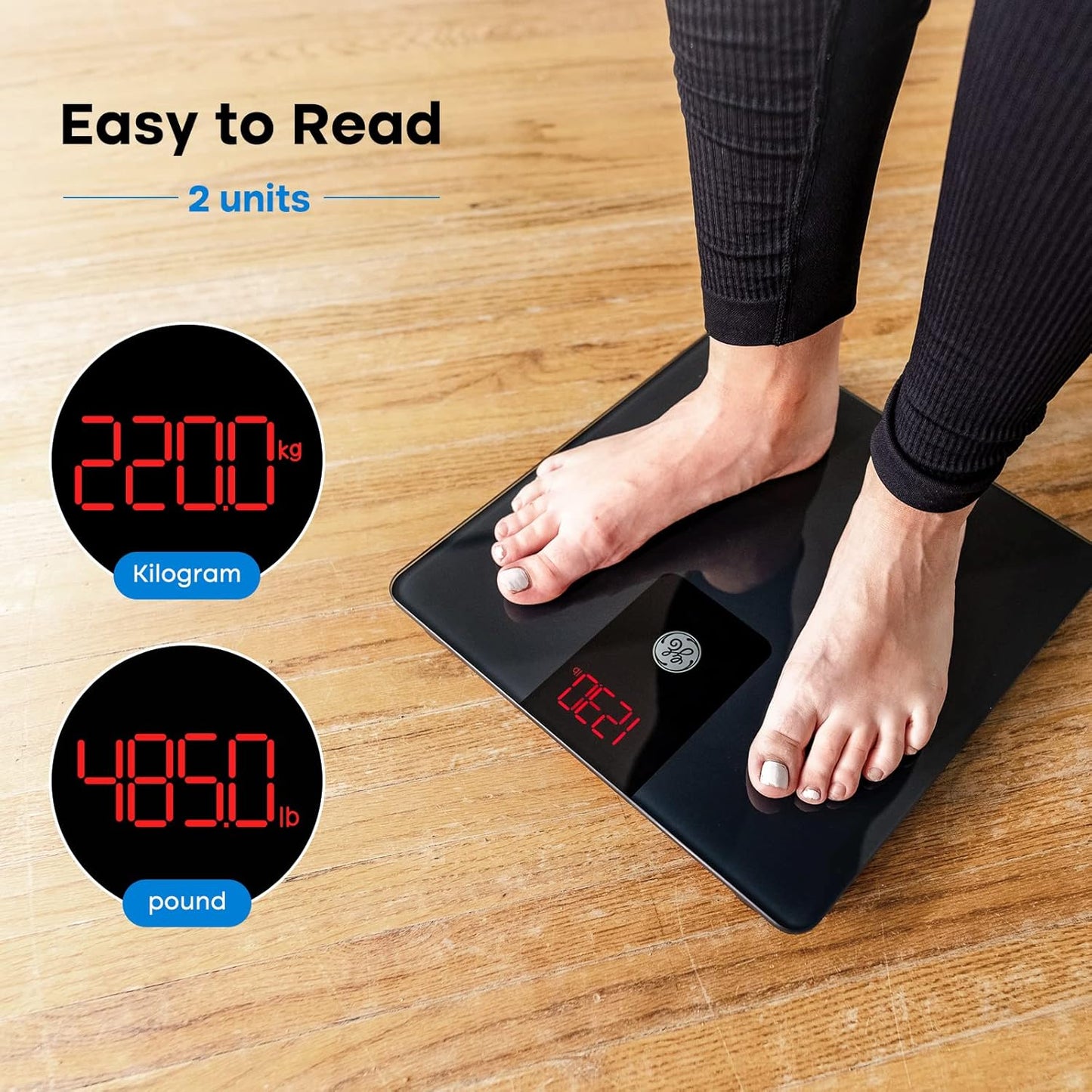 Dluxe Ave. GE Bathroom Scale Body Weight: Digital BMI Weight Balance Scales FSA HSA Eligible Heavy Duty Measuring Device for People Accurate Bluetooth Weighing Electronic Weigh Machine Black