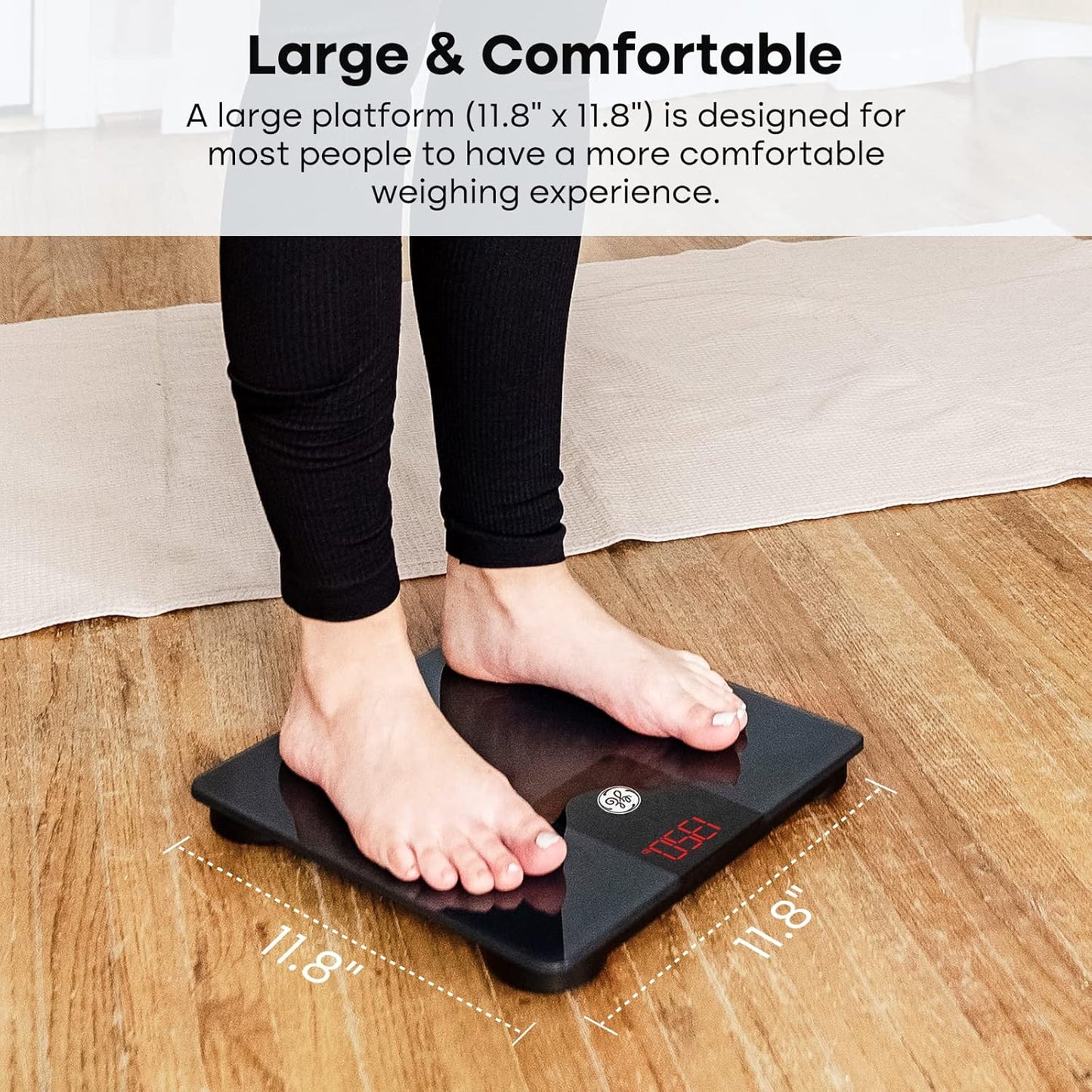 Dluxe Ave. GE Bathroom Scale Body Weight: Digital BMI Weight Balance Scales FSA HSA Eligible Heavy Duty Measuring Device for People Accurate Bluetooth Weighing Electronic Weigh Machine Black