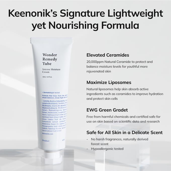 Dluxe Ave. keenoniks Wonder Remedy Intensive Hydrating Facial Moisturizing Cream - Ceramide CICA for Blemish & Redness Relief Skin Barrier Repair Care | Centella Asiatica Korean Daily Skincare - 3.38 Fl Oz