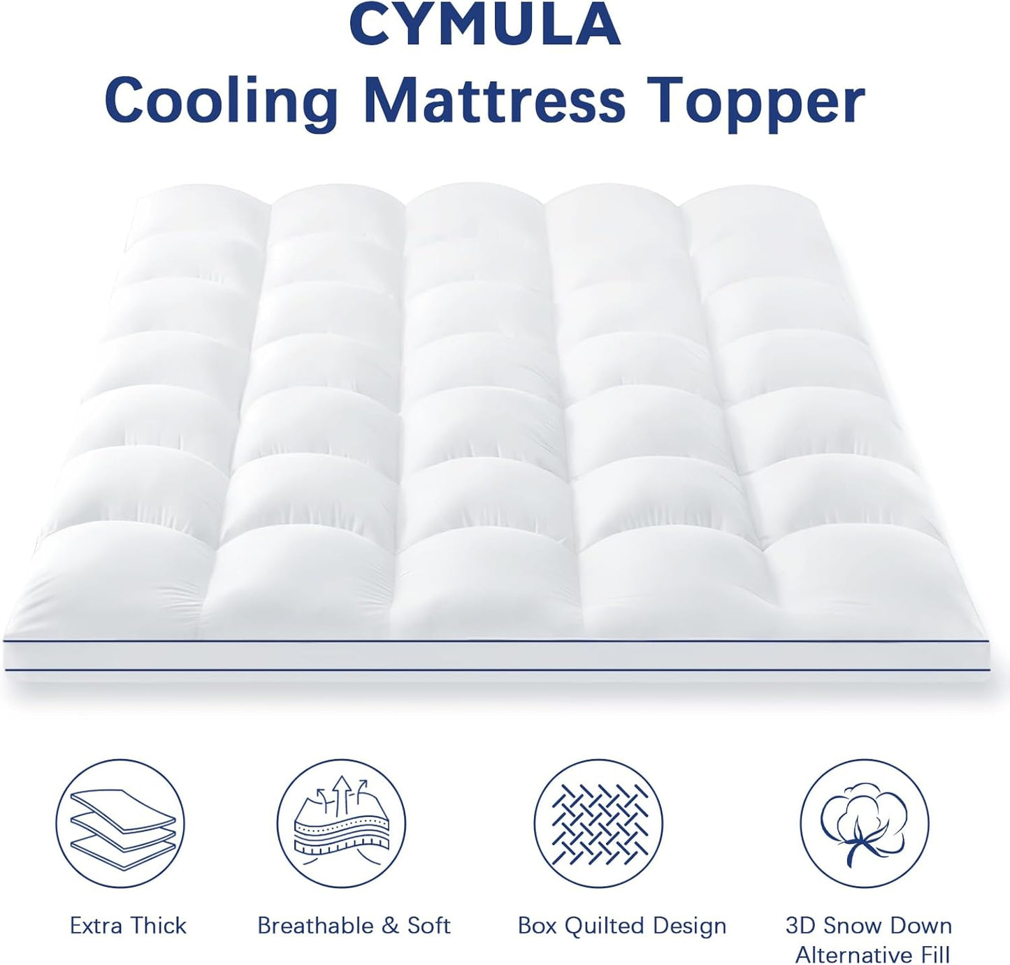 Dluxe Ave. ( QUEEN ) Mattress Topper Extra Thick Pillow Top, measures 60×80×18 inches White
