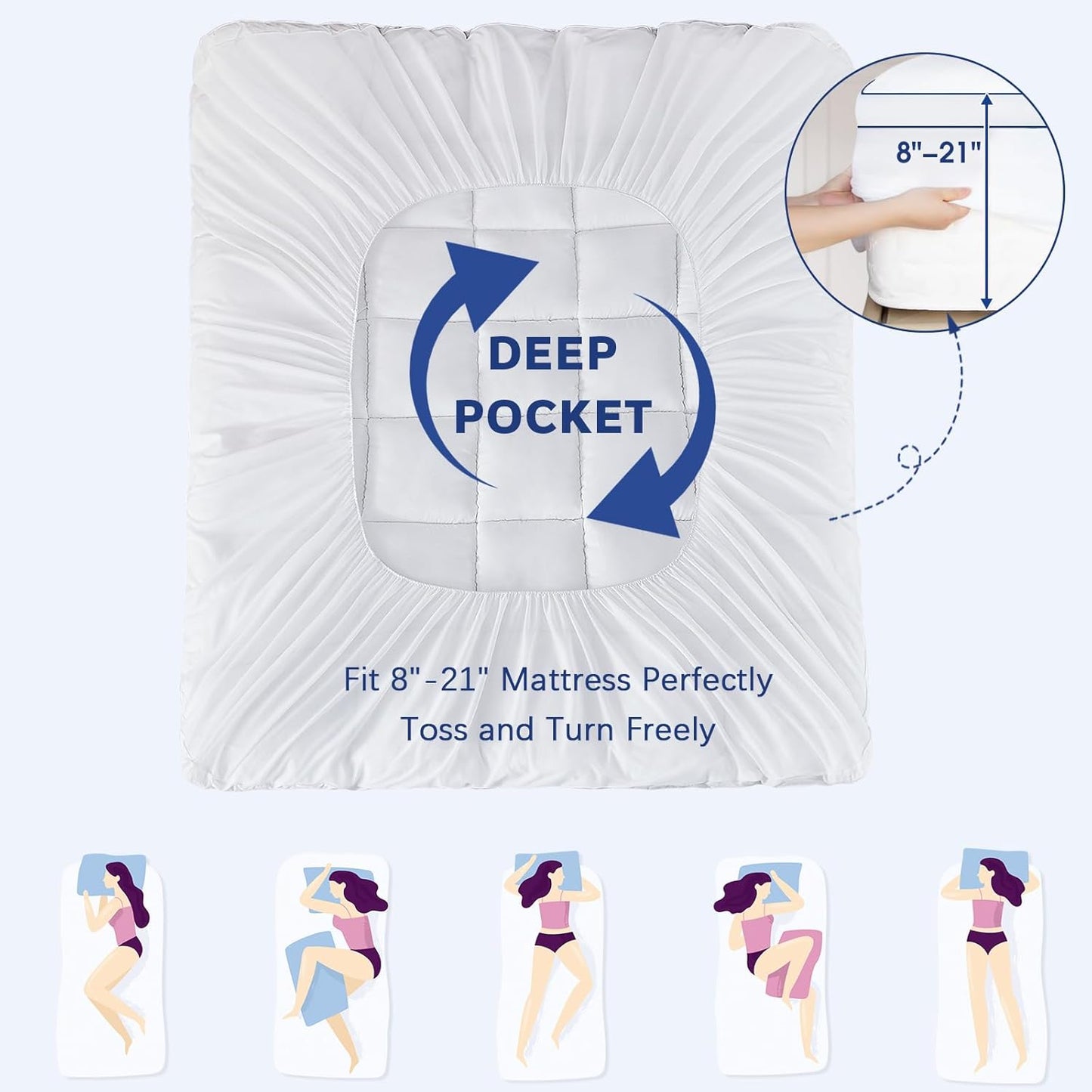 Dluxe Ave. ( QUEEN ) Mattress Topper Extra Thick Pillow Top, measures 60×80×18 inches White