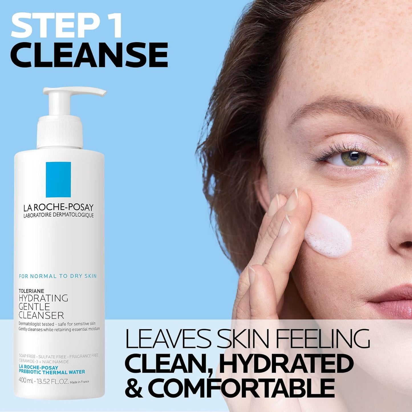 Dluxe Ave. La Roche-Posay Toleraine Skin Care Set Double Repair Face Moisturizer 40ml & Hydrating Gentle Cleanser 400ml Oil Free Moisturizer & Face Wash Formulated with Niacinamide