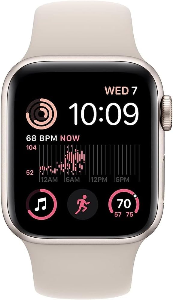 Dluxe Ave. Apple Watch SE (2nd Gen) (GPS + Cellular 44mm) - Starlight Aluminum Case with Starlight Sport Band M/L (Renewed)