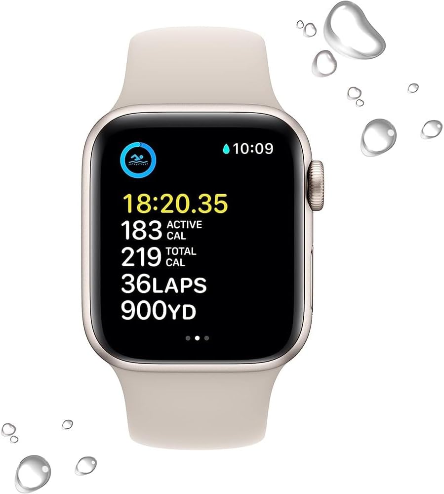 Dluxe Ave. Apple Watch SE (2nd Gen) (GPS + Cellular 44mm) - Starlight Aluminum Case with Starlight Sport Band M/L (Renewed)