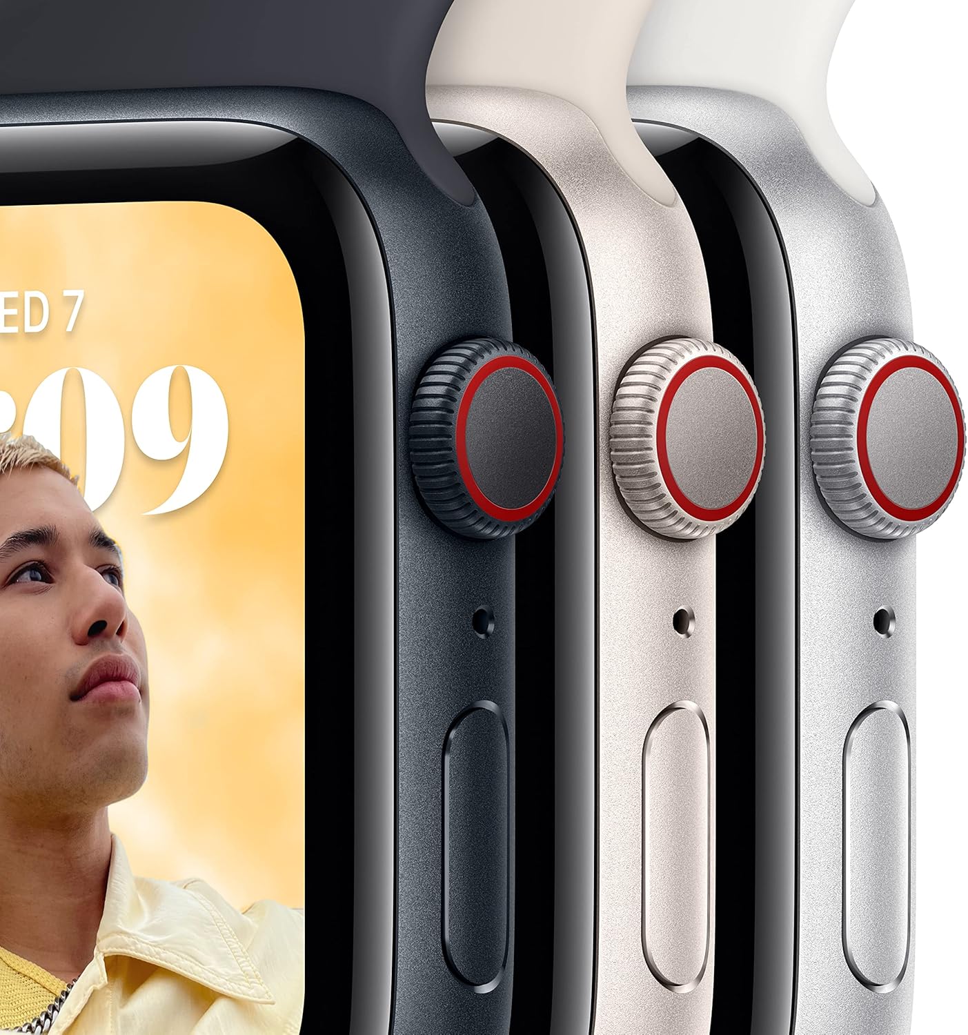 Dluxe Ave. Apple Watch SE (2nd Gen) (GPS + Cellular 44mm) - Starlight Aluminum Case with Starlight Sport Band S/M (Renewed)