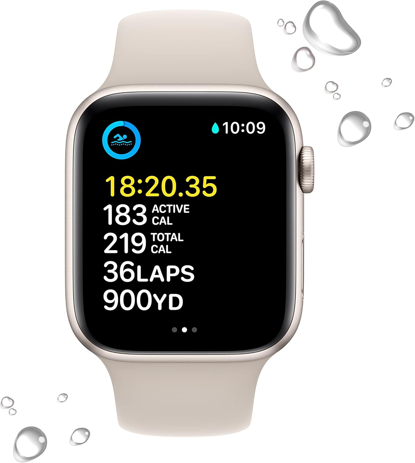 Dluxe Ave. Apple Watch SE (2nd Gen) (GPS + Cellular 44mm) - Starlight Aluminum Case with Starlight Sport Band S/M (Renewed)