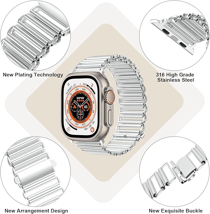 Dluxe Ave. NOY New Patented Design Band Compatible with Apple Watch Band 49mm 45mm 46mm 44mm 42mm，Adjustable Stainless Steel Metal Chain Strap for iWatch Series Ultra 10 9 8 7 6 5 4 3 2 1 SE