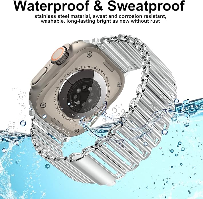 Dluxe Ave. NOY New Patented Design Band Compatible with Apple Watch Band 49mm 45mm 46mm 44mm 42mm，Adjustable Stainless Steel Metal Chain Strap for iWatch Series Ultra 10 9 8 7 6 5 4 3 2 1 SE