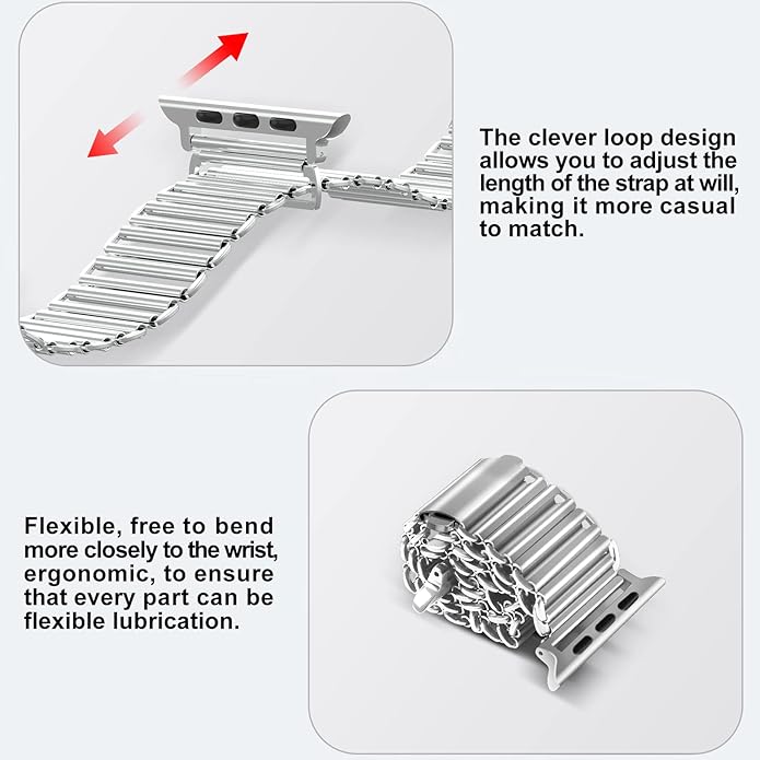Dluxe Ave. NOY New Patented Design Band Compatible with Apple Watch Band 49mm 45mm 46mm 44mm 42mm，Adjustable Stainless Steel Metal Chain Strap for iWatch Series Ultra 10 9 8 7 6 5 4 3 2 1 SE