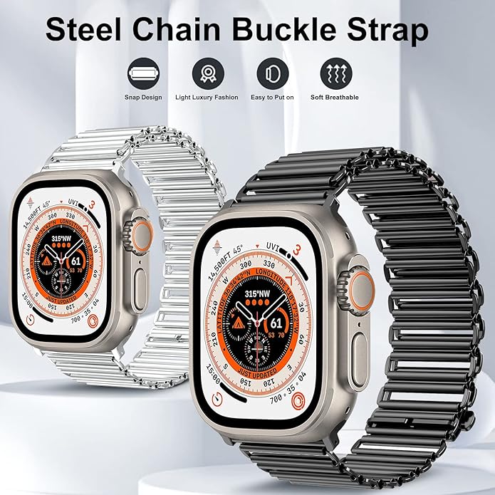 Dluxe Ave. NOY New Patented Design Band Compatible with Apple Watch Band 49mm 45mm 46mm 44mm 42mm，Adjustable Stainless Steel Metal Chain Strap for iWatch Series Ultra 10 9 8 7 6 5 4 3 2 1 SE