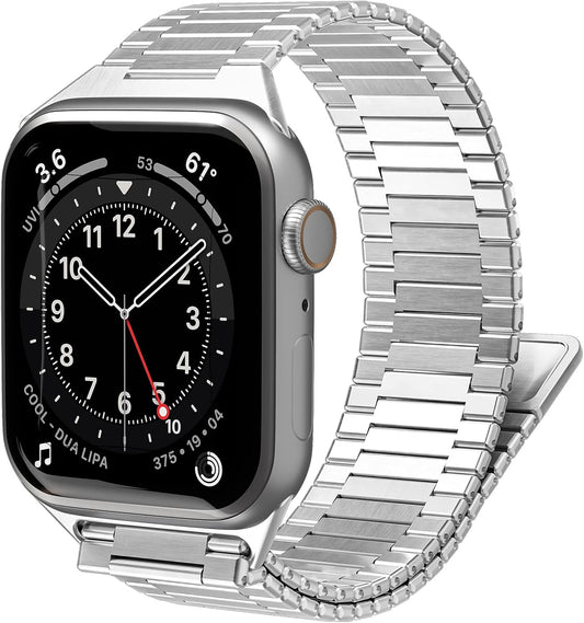 Dluxe Ave. Metal Stainless Steel Magnetic Band Compatible for Apple Watch Bands 38mm 40mm 41mm 42mm 44mm 45mm 49mm Adjustable Business Stainless Steel Metal Band for iWatch Series Ultra 8 7 6 5 4 3 2 1 SE (Silver 42/44/45/49mm)