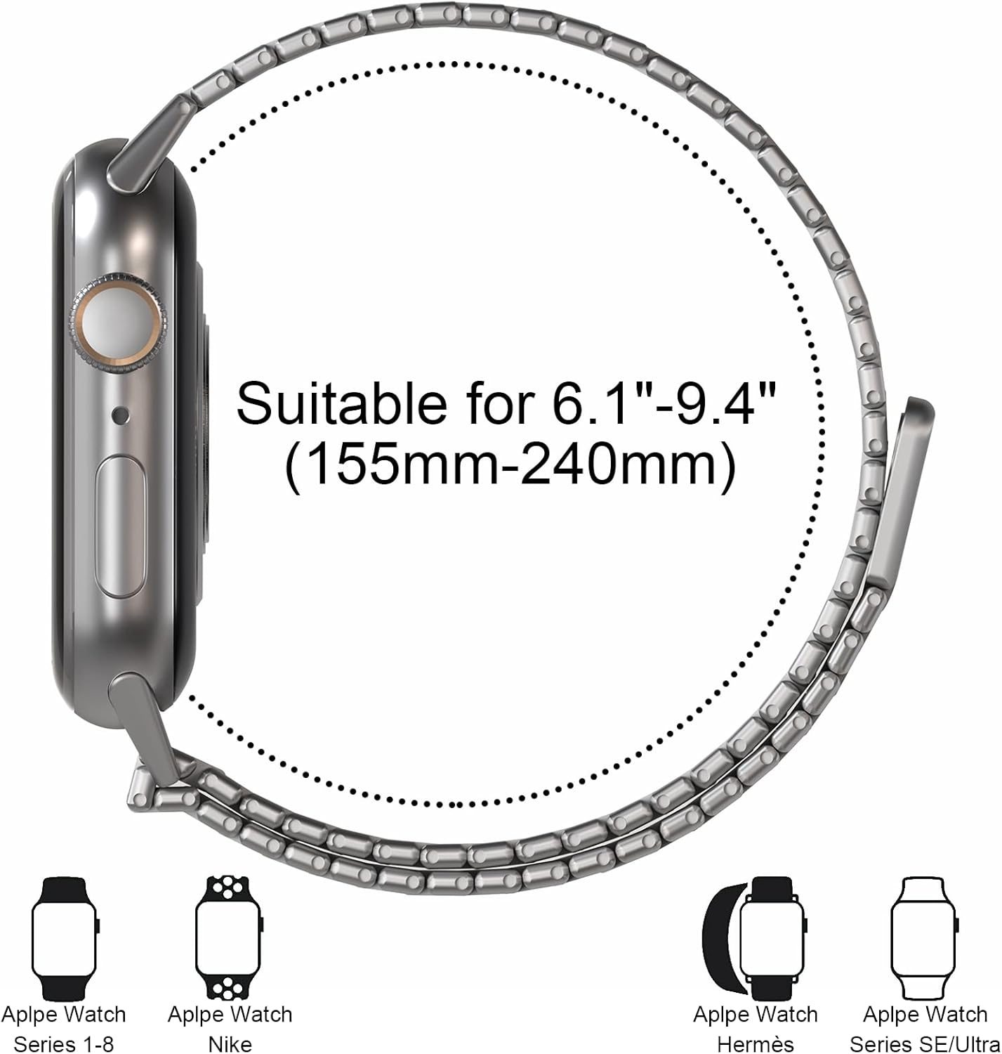 Dluxe Ave. Metal Stainless Steel Magnetic Band Compatible for Apple Watch Bands 38mm 40mm 41mm 42mm 44mm 45mm 49mm Adjustable Business Stainless Steel Metal Band for iWatch Series Ultra 8 7 6 5 4 3 2 1 SE (Silver 42/44/45/49mm)