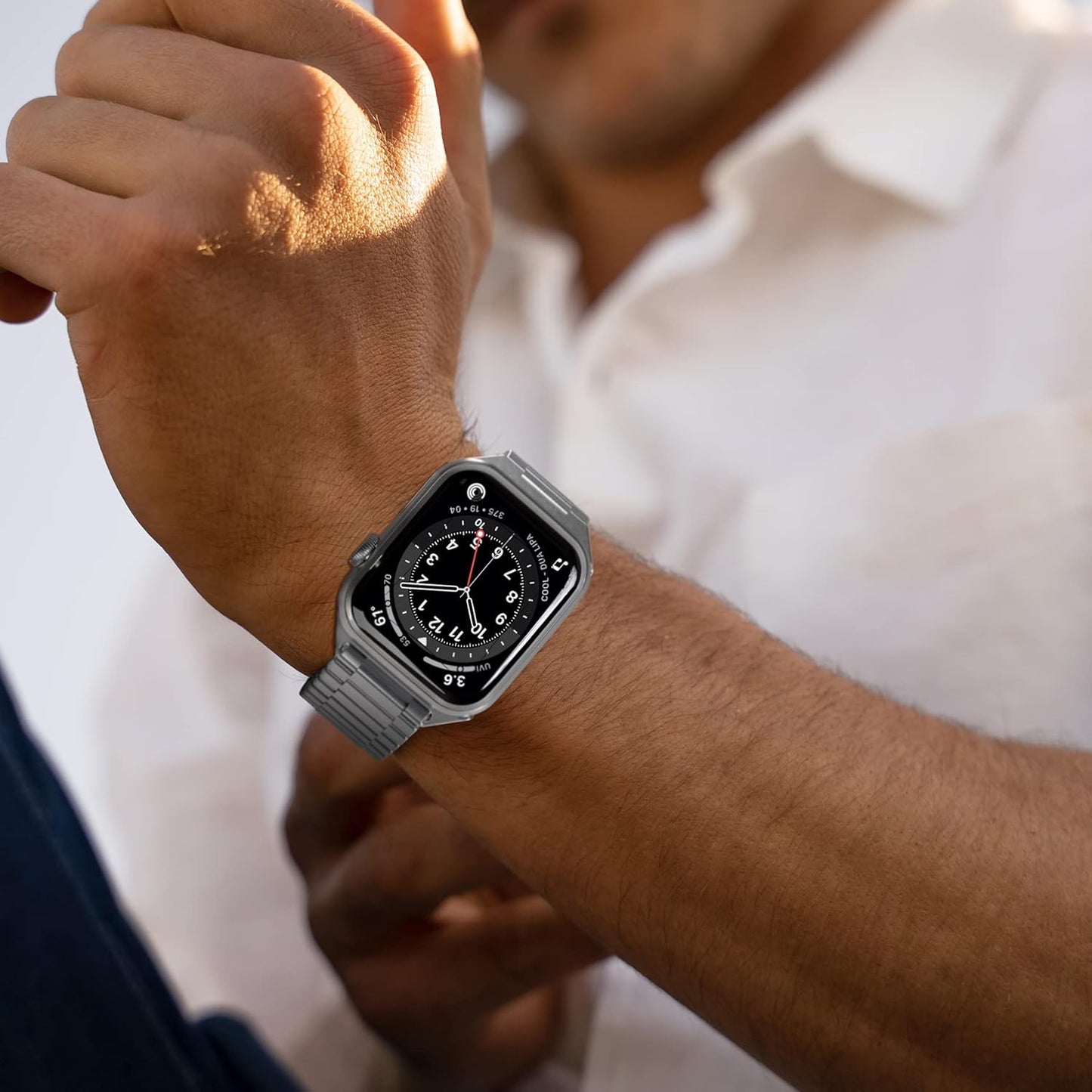 Dluxe Ave. Metal Stainless Steel Magnetic Band Compatible for Apple Watch Bands 38mm 40mm 41mm 42mm 44mm 45mm 49mm Adjustable Business Stainless Steel Metal Band for iWatch Series Ultra 8 7 6 5 4 3 2 1 SE (Silver 42/44/45/49mm)