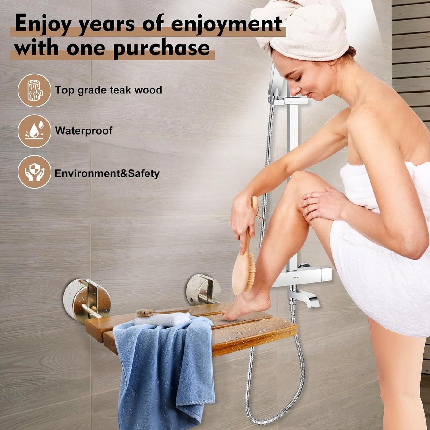 Dluxe Ave. 20" Folding Teak Shower Seat Wall Mounted Foldable
