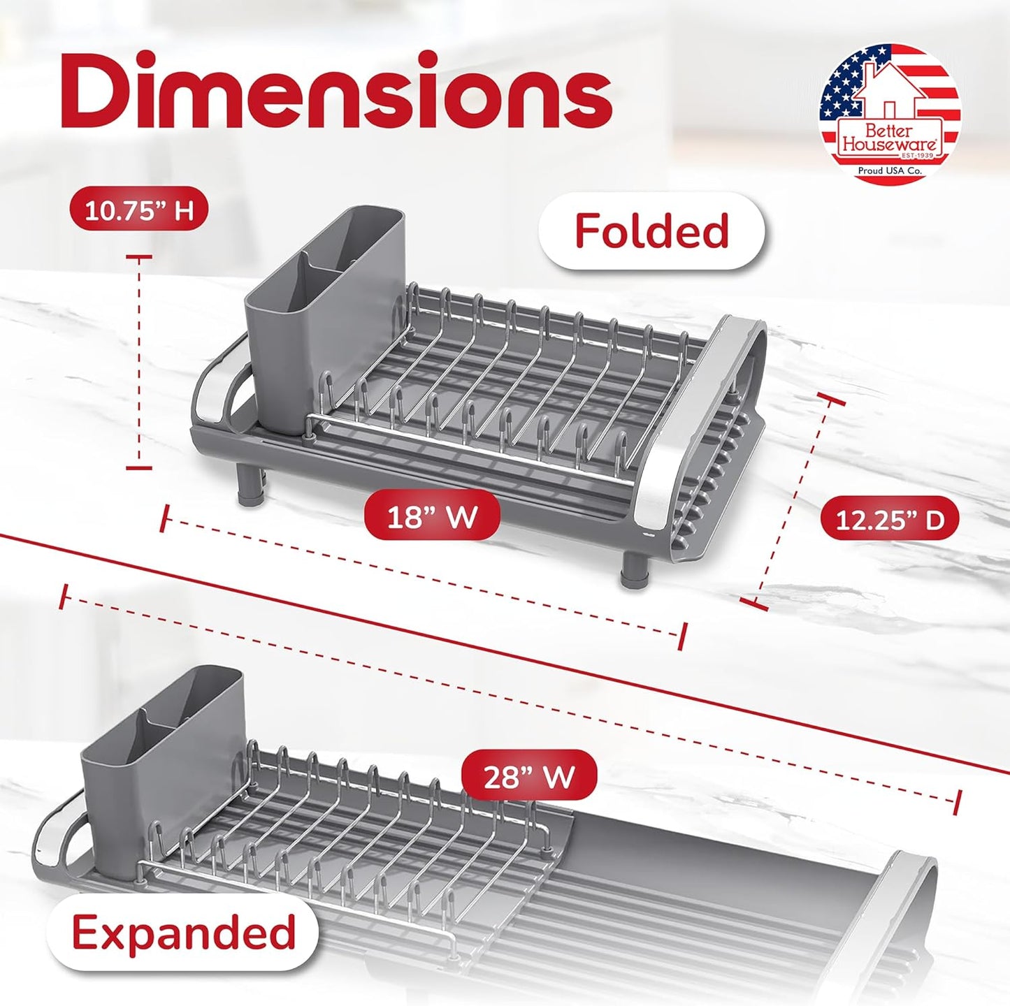 Dluxe Ave. Expandable Dish Drying Rack for Kitchen Counter/Silver
