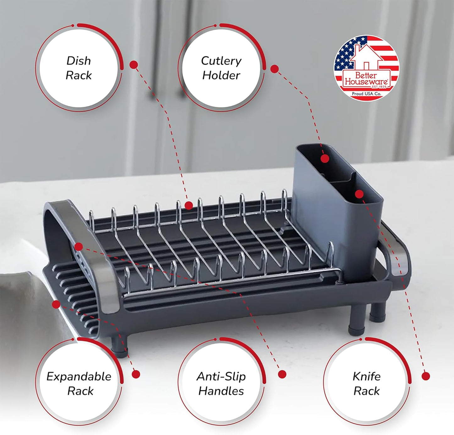 Dluxe Ave. Expandable Dish Drying Rack for Kitchen Counter/Silver
