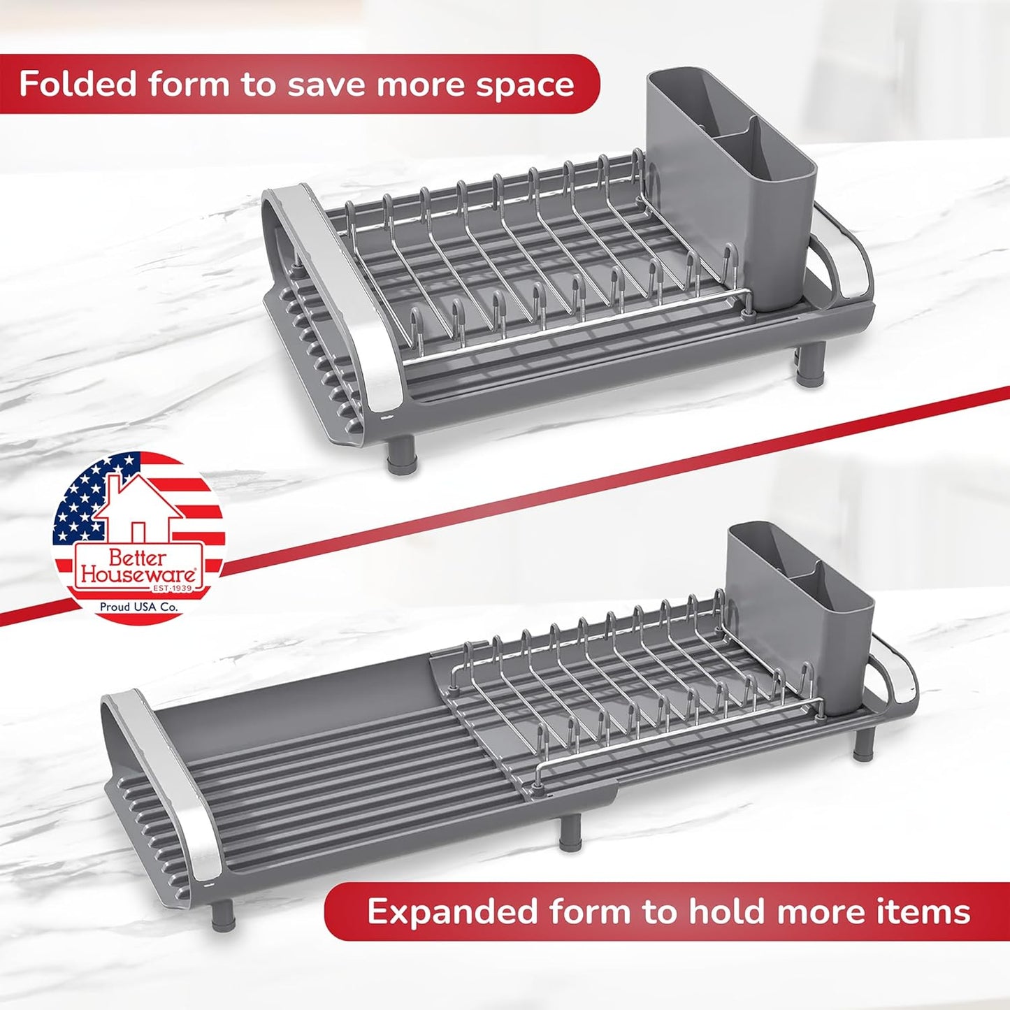 Dluxe Ave. Expandable Dish Drying Rack for Kitchen Counter/Silver