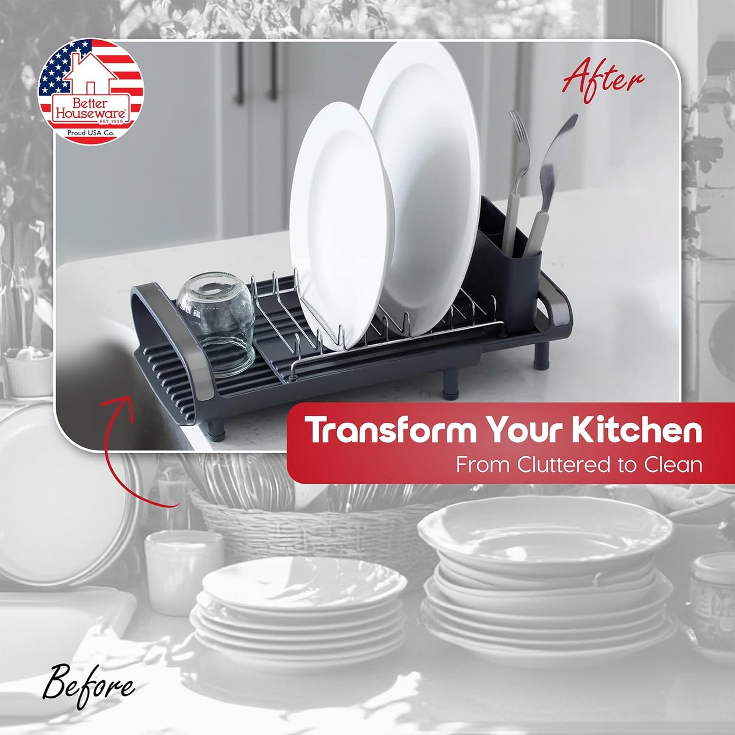 Dluxe Ave. Expandable Dish Drying Rack for Kitchen Counter/Silver