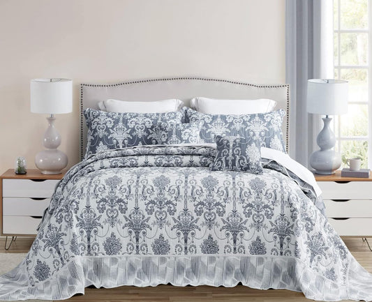Dluxe Ave. ( KING ) 5 Pcs Oversized Bedspread 138X122 Extra Wide, California/Alaskan Blue