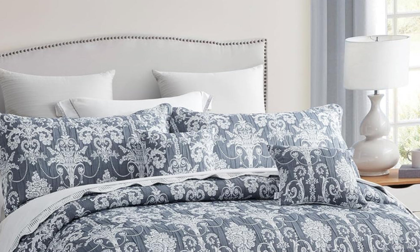 Dluxe Ave. ( KING ) 5 Pcs Oversized Bedspread 138X122 Extra Wide, California/Alaskan Blue