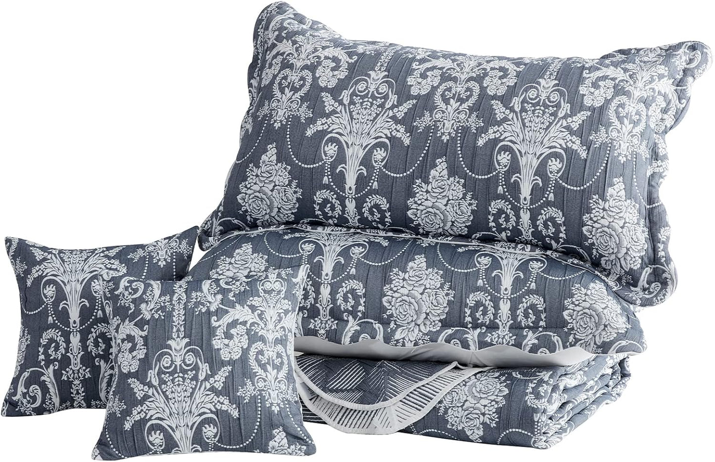 Dluxe Ave. ( KING ) 5 Pcs Oversized Bedspread 138X122 Extra Wide, California/Alaskan Blue