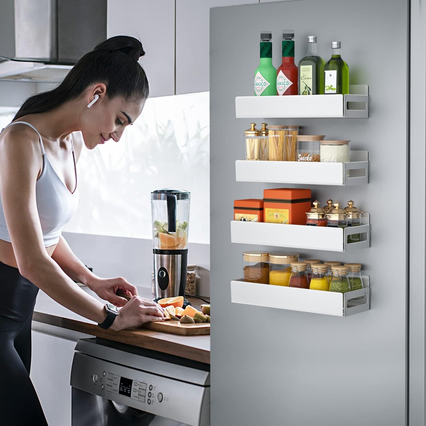 Dluxe Ave.Magnetic Spice Rack Organizer For Refrigerator/ (4 Pack White)