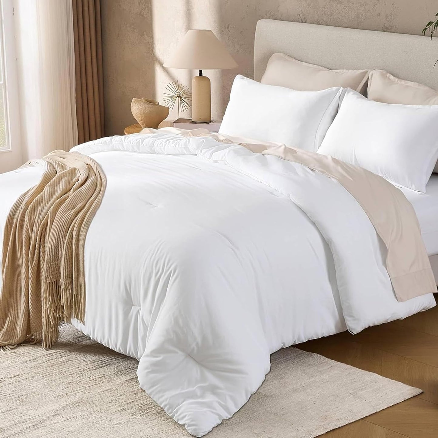 Dluxe Ave. ( QUEEN ) 3 Pcs Solid Bedding Comforter for All Season/ White