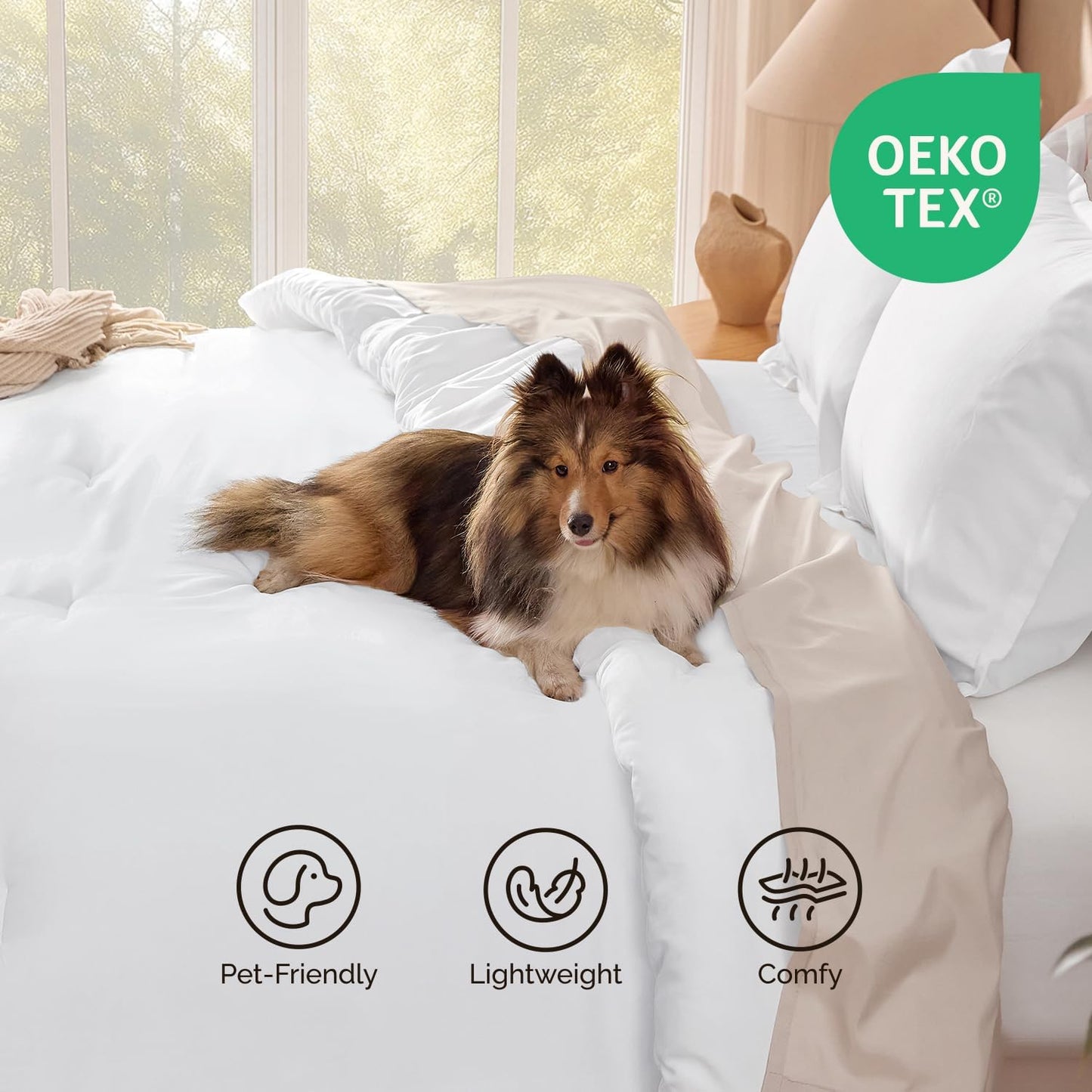 Dluxe Ave. ( QUEEN ) 3 Pcs Solid Bedding Comforter for All Season/ White