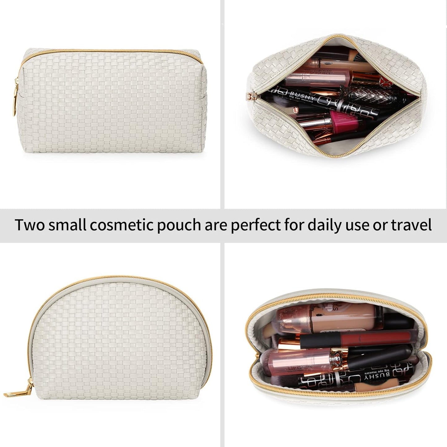 Dluxe Ave. KTMOUW Makeup Bag 3 Pcs Waterproof Cosmetic Bag Set Portable Travel Cosmetic Bag Multifunction Organizer Storage Bag Weave Toiletry Bag for Women Beige