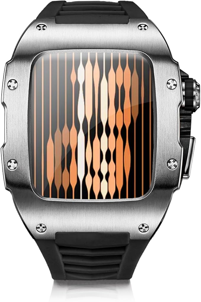 Dluxe Ave. RYUEUYA Luxury Designer Rugged Metal Case with Band Compatible for Apple Watch Series 9/8/7 45mm and SE 2/SE/6/5 44mm Stainless Steel Military Heavy Duty Protection for iWatch44/45mmSBM-BR