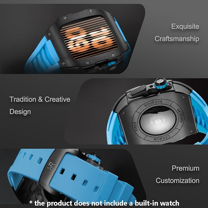 Dluxe Ave. RYUEUYA Luxury Designer Rugged Metal Case with Band Compatible for Apple Watch Series 9/8/7 45mm and SE 2/SE/6/5 44mm Stainless Steel Military Heavy Duty Protection for iWatch44/45mmSBM-BR