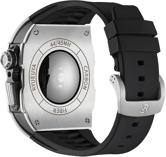 Dluxe Ave. RYUEUYA Luxury Designer Rugged Metal Case with Band Compatible for Apple Watch Series 9/8/7 45mm and SE 2/SE/6/5 44mm Stainless Steel Military Heavy Duty Protection for iWatch44/45mmSBM-BR